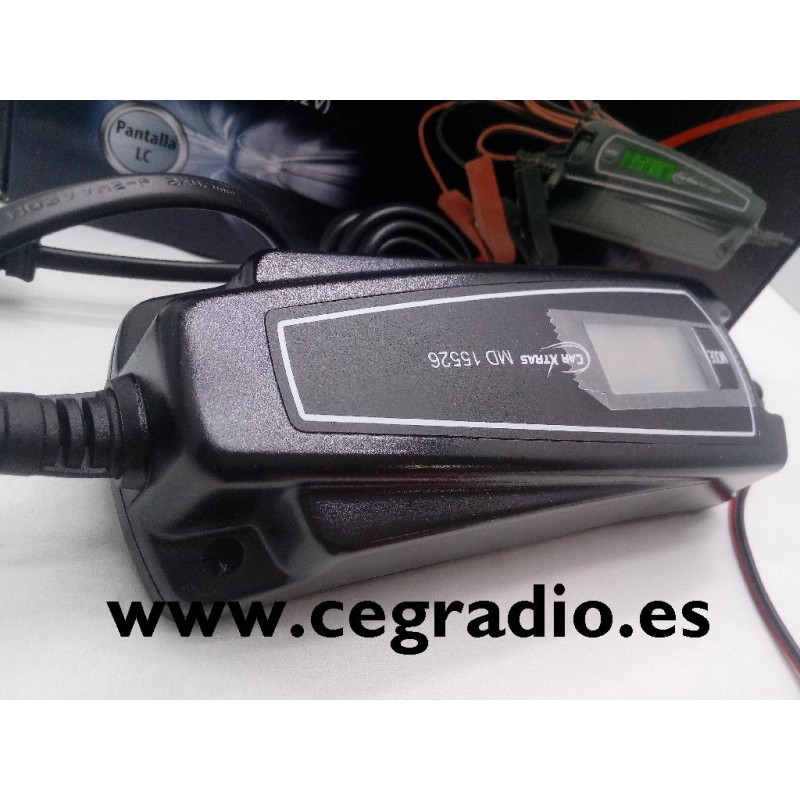 CAR XTRAS Cargador Batería Coche Moto LCD 12V 6V