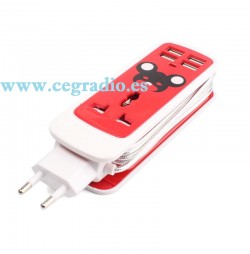 Cargador Pared AC Universal 4 puertos USB Rojo