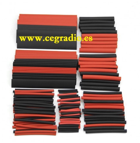 150 piezas tubos termo retractiles rojo negro 
