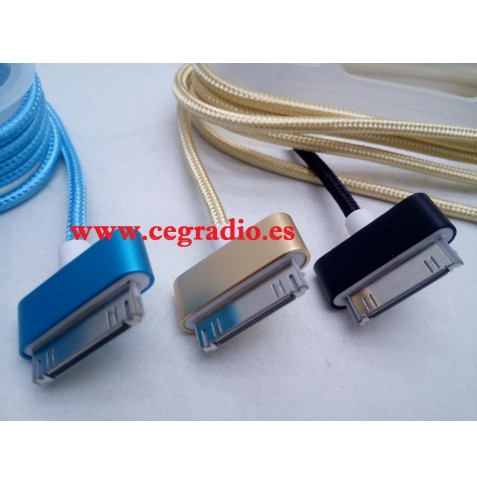Cable USB Trenzado Nylon Carga Datos 30 Pin iPad 2 3 iPhone 4 4s Vista Conector