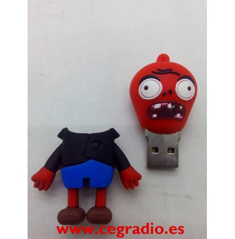 Memoria USB 8GB Zombie Rojo Vista espaldas