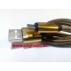 Cable Micro USB 1m Fibra Nylon Dorado Negro Azul Vista Lateral