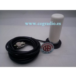 Antena Móvil VHF UHF Doble Banda Con Base Magnética Blanca Vista General