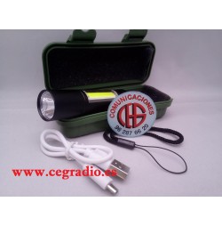 Caja Linterna Recargable USB LED XPE COB 3 modos Vista Completa