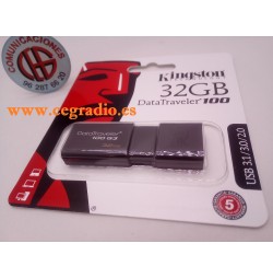 32GB Kingston DataTraveler100 G3 Memoria USB 3.0 Vista Frontal
