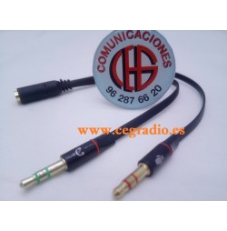Cable Adaptador Divisor 2 Jack de 3,5mm Macho Estereo a 1 Jack 3.5mm Hembra 4 pins PC Vista General