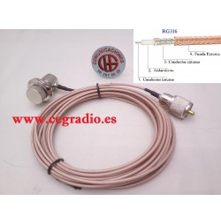 5m Cable Coaxial Baja Perdida RG-316 PL-259 Macho a Base PL-259 Hembra Vista General