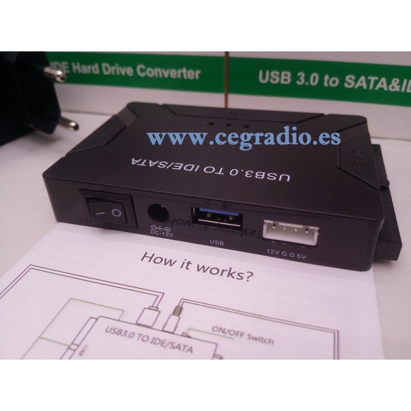 3 En Adaptador USB 3.0 a Duro SATA IDE ATA SSD 2,5” 3,5” Para PC